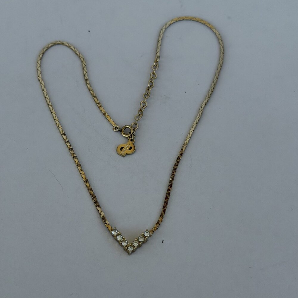 Christian Dior Gold-Plated Rhinestone Chevron Necklace